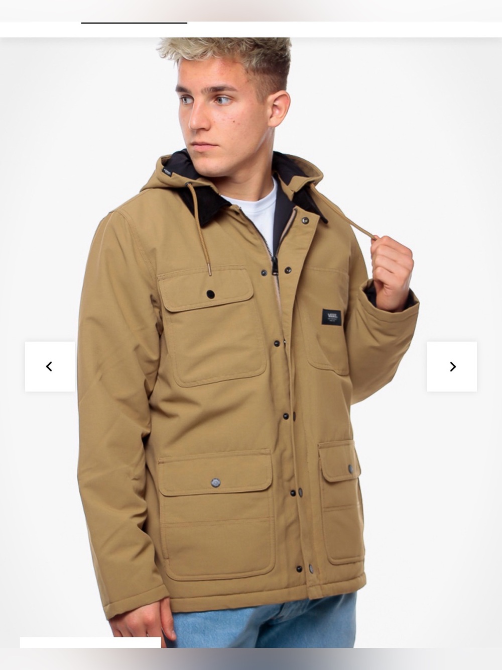 Vans Men’s Hooded Field Jacket — Tan with Black Trim